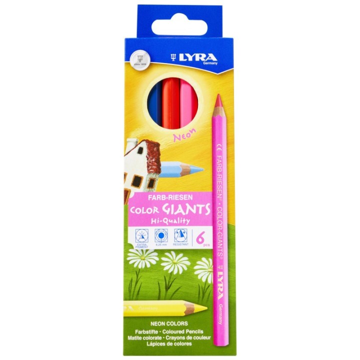 Lyra® Color Giant Colored Pencils, Neon, 6.25mm, Lacquered, 6 Colors