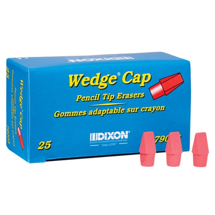 Dixon® Wedge Pencil Cap Erasers, Pink, Pack of 25