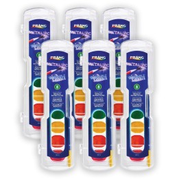 Prang® Washable Watercolors Set, 8 Assorted Metallic Colors w/Brush, Pack of 6