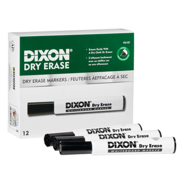 Dixon® Dry Erase Markers Wedge Tip, Black, Pack of 12