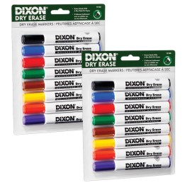 Dixon® Dry Erase Markers Wedge Tip, 8 Colors Per Set, 2 Sets