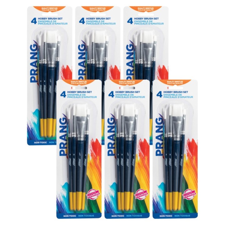 Prang® Hobby Paint Brush Set, Assorted Sizes, 4 Per Set, 6 Sets