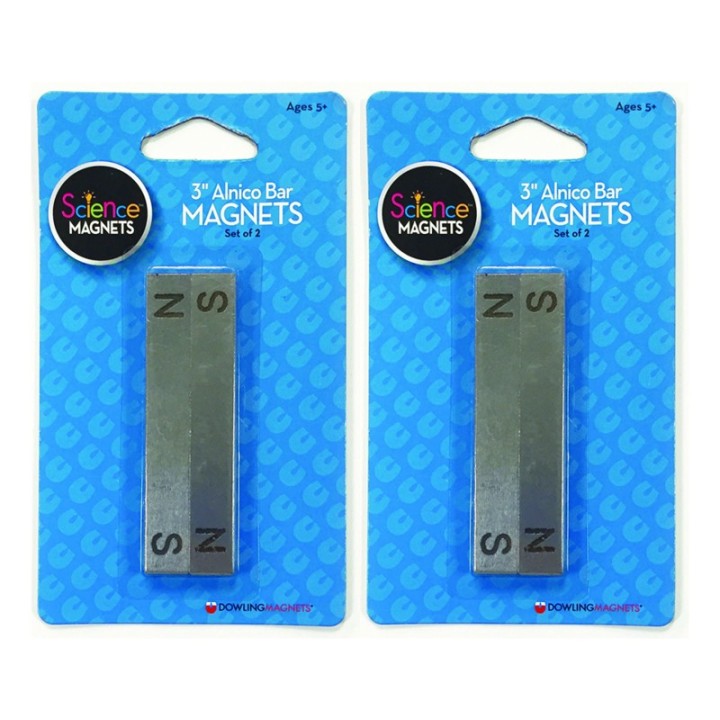 Dowling Magnets® Alnico Bar Magnets, 3", N/S Stamped, 2 Per Pack, 2 Packs