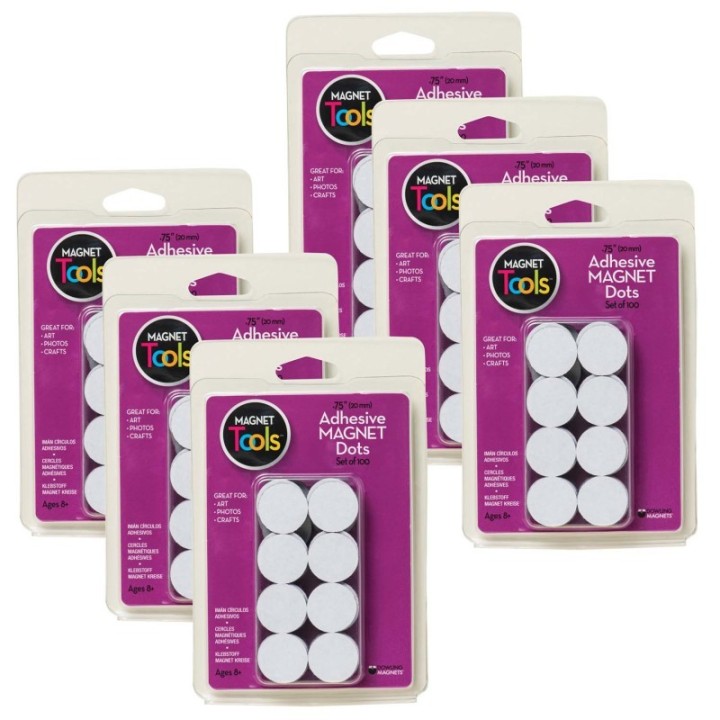 Dowling Magnets® Adhesive Magnet Dots, 3/4", 100 Per Pack, 6 Packs