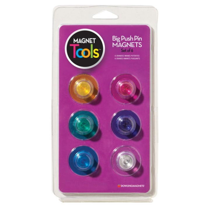 Dowling Magnets® Magnet Tools Big Push Pin Magnets, Set of 6