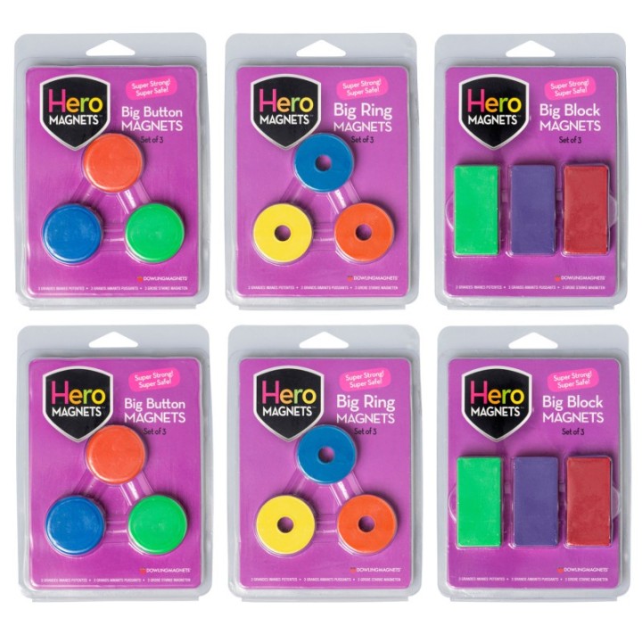 Dowling Magnets® Hero Magnets Bundle: Button, Blocks & Rings, 18 Pieces