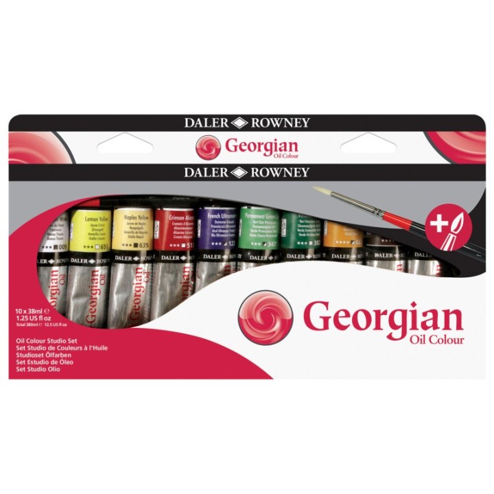 Daler-Rowney Georgian Oil Paint Studio Set + Free Brush, Assorted Colors, 38ml, 10 Pieces