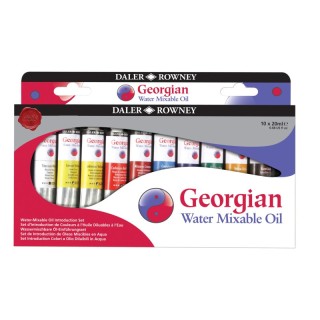 Daler-Rowney Georgian Water-Mixable Oil Paint Introduction Set, Assorted Colors, 20ml, 10 Pieces