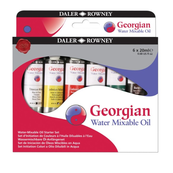 Daler-Rowney Georgian Water-Mixable Oil Paint Starter Set, Assorted Colors, 20ml, 6 Pieces