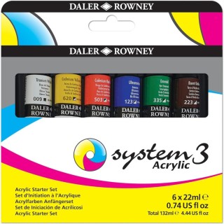 Daler-Rowney System3 Acrylic Paint Starter Set, Assorted Colors, 22ml, 6 Pieces