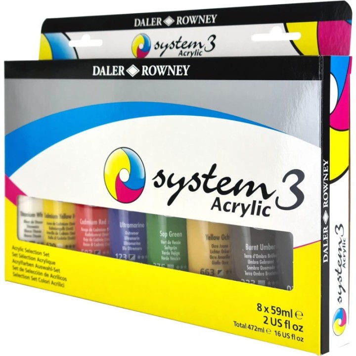 Daler-Rowney System3 Acrylic Paint Selection Set, Assorted Colors, 59ml, 8 Pieces