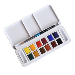 Daler-Rowney Aquafine Watercolor Paint Half Pan Travel Set, Assorted Colors, 12 Pieces
