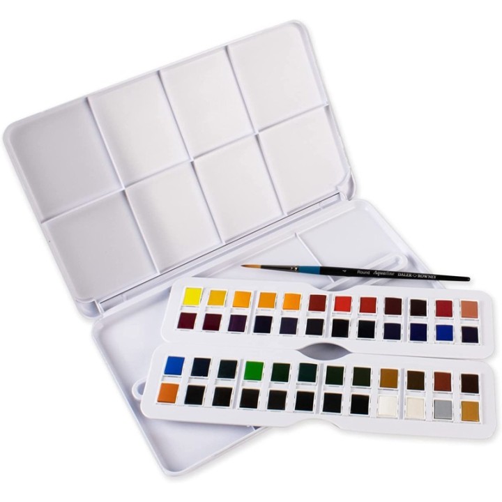 Daler-Rowney Aquafine Watercolor Paint Half Pan Studio Set, Assorted Colors, 48 Pieces