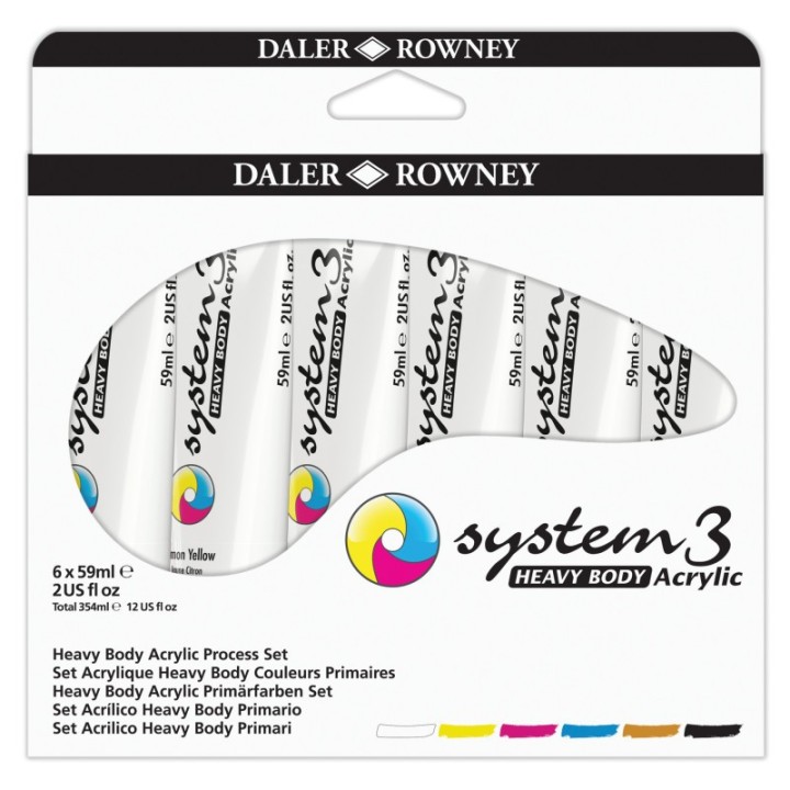 Daler-Rowney System3 Acrylic Paint, Heavy Body, Starter Set, Assorted Colors, 59ml, 6 Pieces
