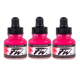 Daler-Rowney FW Acrylic Ink, Fluorescent Pink, 29.5ml, Pack of 3