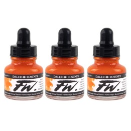 Daler-Rowney FW Acrylic Ink, Flame Orange, 29.5ml, Pack of 3