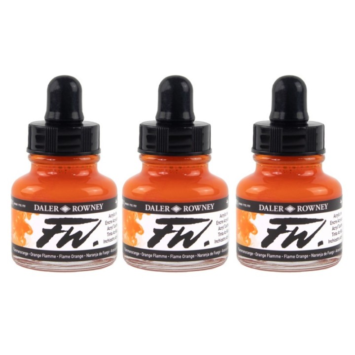 Daler-Rowney FW Acrylic Ink, Flame Orange, 29.5ml, Pack of 3