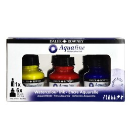 Daler-Rowney Aquafine Watercolor Ink Introduction Set with Empty Marker, Assorted Colors, 29.5ml, 6 Pieces