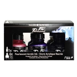 Daler-Rowney FW Acrylic Ink Pearlescent Set with Empty Marker, Assorted Colors, 29.5ml, 6 Pieces