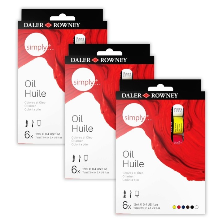 Daler-Rowney Simply... Oil Paint Set, Assorted Colors, 12ml, 6 Pieces Per Set, 3 Sets