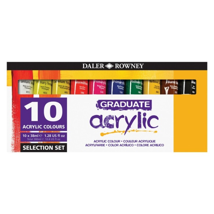 Daler-Rowney Graduate Acrylic Paint Selection Set, Assorted Colors, 38ml, 10 Pieces