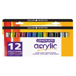 Daler-Rowney Graduate Acrylic Paint Set, Assorted Colors, 22ml, 12 Pieces