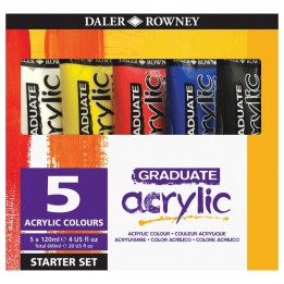 Daler-Rowney Graduate Acrylic Paint Starter Set, Assorted Colors, 120ml, 5 Pieces