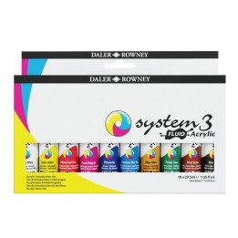 Daler-Rowney System3 Fluid Acrylic Paint Set, Assorted Colors, 29.5ml, 10 Pieces