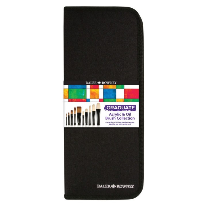 Daler-Rowney Graduate Artist's Brush Set with Zip Case, Long Handle, 10 Pieces
