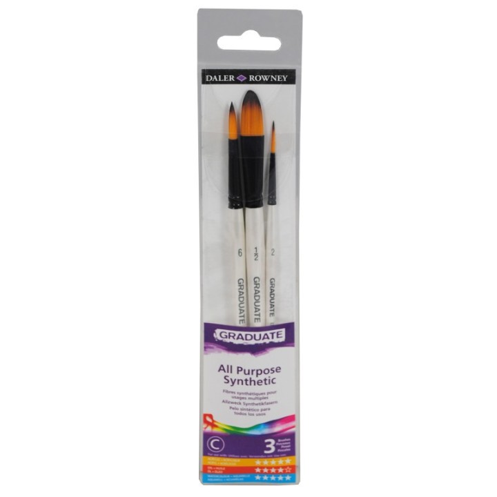 Daler-Rowney Graduate Watercolor Brush Set, Synthetic, 3 Pieces