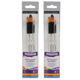 Daler-Rowney Graduate Watercolor Brush Set, Synthetic, 3 Pieces Per Set, 2 Sets