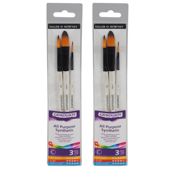Daler-Rowney Graduate Watercolor Brush Set, Synthetic, 3 Pieces Per Set, 2 Sets