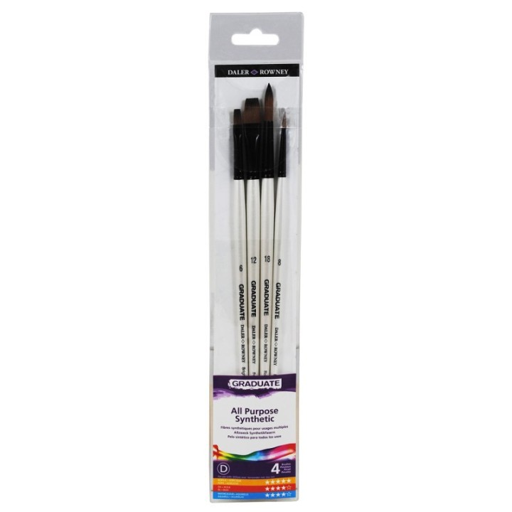 Daler-Rowney Graduate All Purpose Brush Set, Synthetic, 4 Pieces