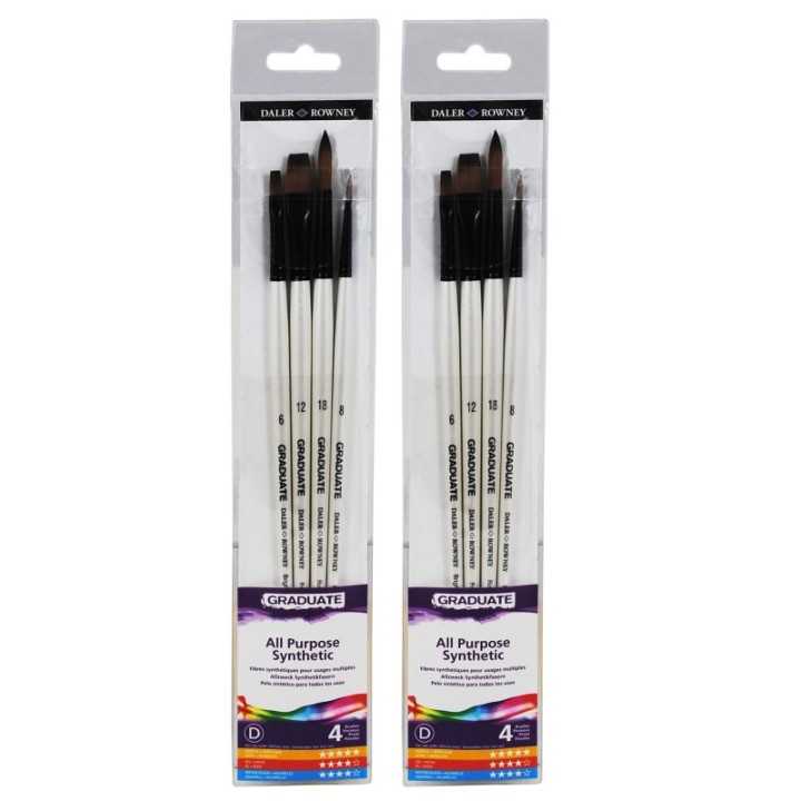 Daler-Rowney Graduate All Purpose Brush Set, Synthetic, 4 Pieces Per Set, 2 Sets