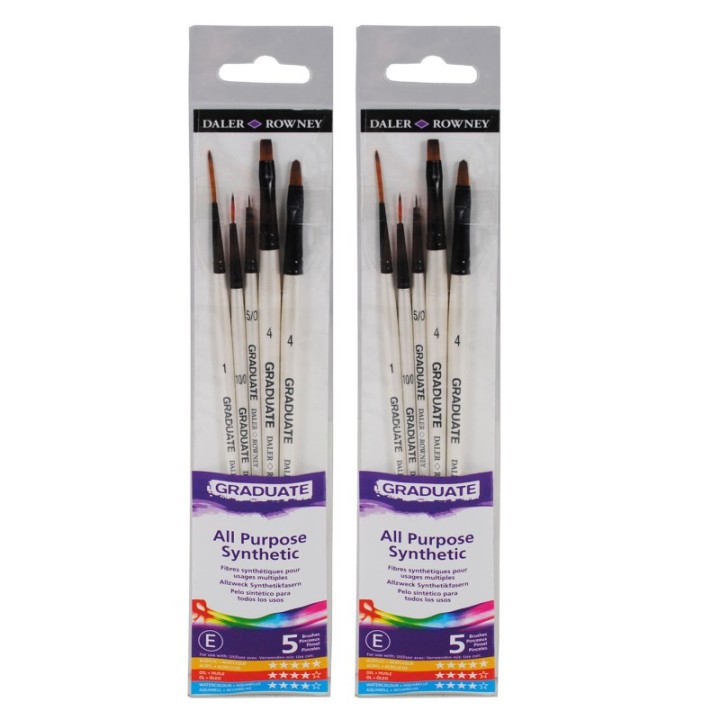 Daler-Rowney Graduate Detail Brush Set, Synthetic, 5 Pieces Per Set, 2 Sets