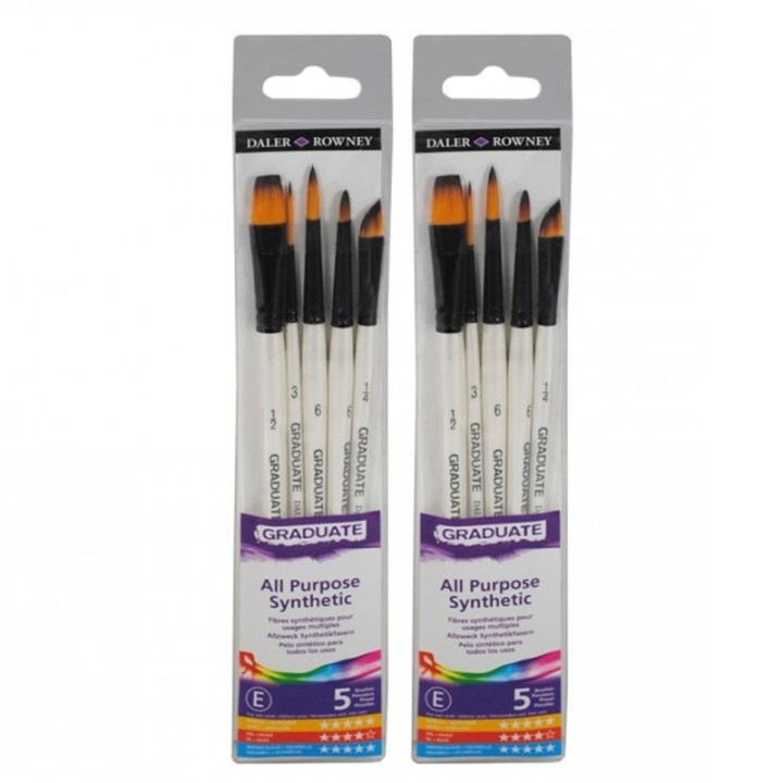 Daler-Rowney Graduate Watercolor Detail Brush Set, Synthetic, 5 Pieces Per Set, 2 Sets