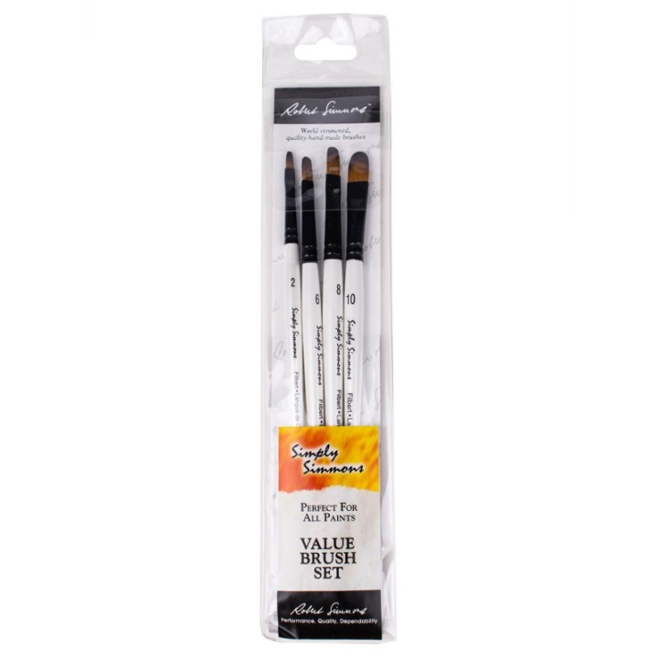 Daler-Rowney Simply Simmons Filbert Brush Set, Short Handle Mixed Media Paintbrush, White, 4 Pieces