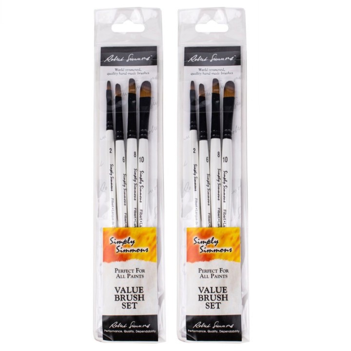 Daler-Rowney Simply Simmons Filbert Brush Set, Short Handle Mixed Media Paintbrush, White, 4 Pieces Per Set, 2 Sets