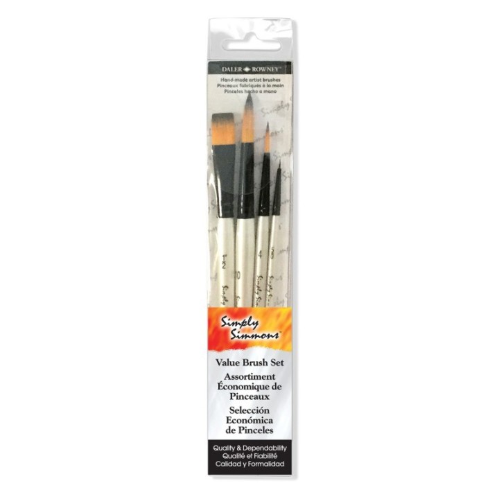 Daler-Rowney Simply Simmons Watercolor Brush Set, Synthetic, 4 Pieces