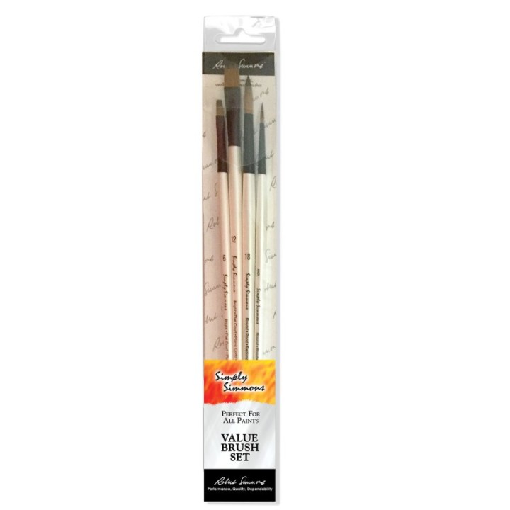 Daler-Rowney Simply Simmons Brush Set, Synthetic Bristles, Long Handle Acrylic & Oil Paintbrush, White, 4 Pieces