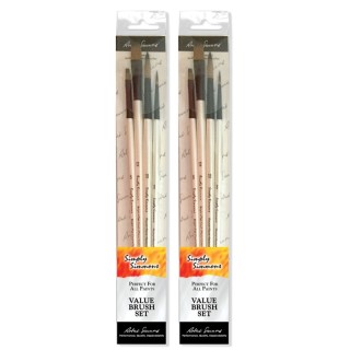 Daler-Rowney Simply Simmons Brush Set, Synthetic Bristles, Long Handle Acrylic & Oil Paintbrush, White, 4 Pieces Per Set, 2 Sets
