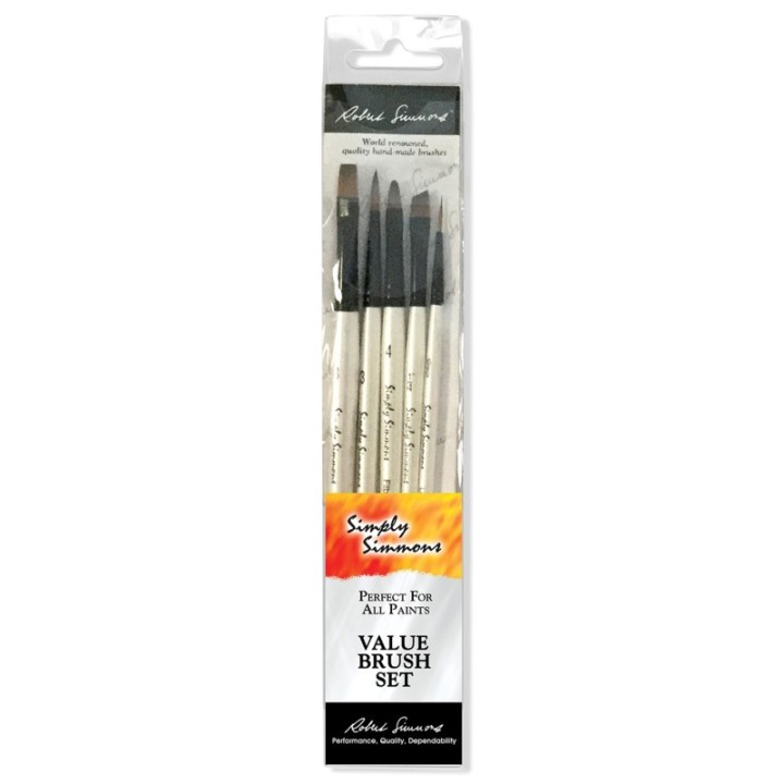 Daler-Rowney Simply Simmons Grass & Grain Brush Set, Short Handle Mixed Media Paintbrush, White, 5 Pieces