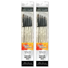 Daler-Rowney Simply Simmons Grass & Grain Brush Set, Short Handle Mixed Media Paintbrush, White, 5 Pieces Per Set, 2 Sets