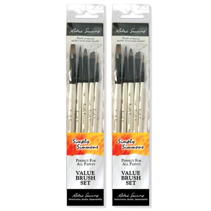 Daler-Rowney Simply Simmons Grass & Grain Brush Set, Short Handle Mixed Media Paintbrush, White, 5 Pieces Per Set, 2 Sets