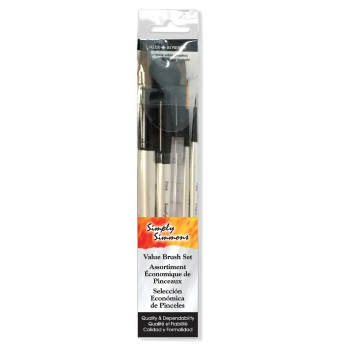 Daler-Rowney Simply Simmons Watercolor Brush Set, Short Handle Watercolor Paintbrush, White, 5 Pieces