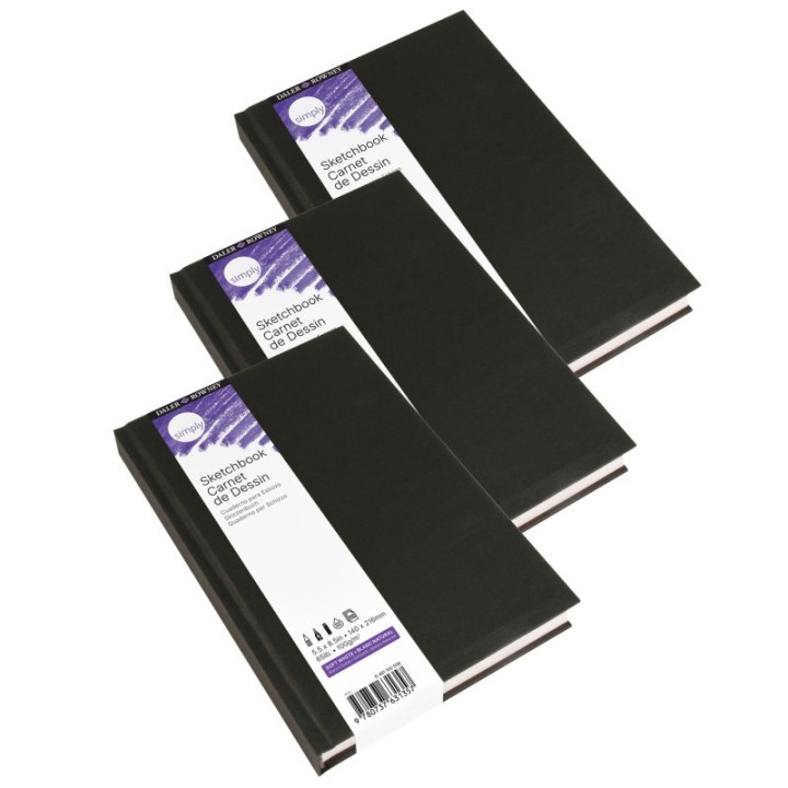 Daler-Rowney Simply... Sketchbook, Soft White, Hardbound, 110 Sheet, 5.5x8.5 inch, Pack of 3