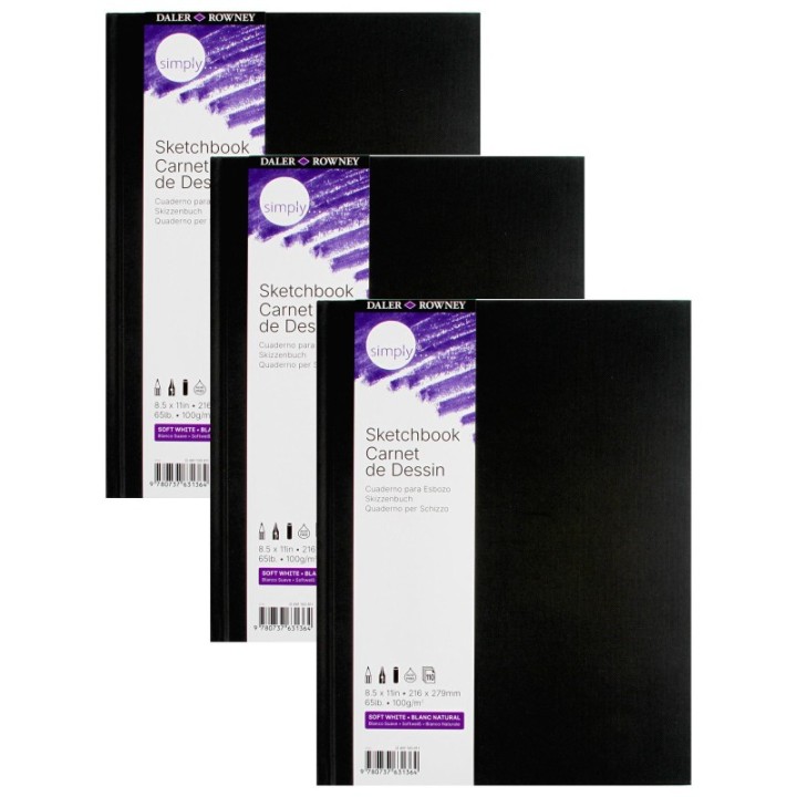 Daler-Rowney Simply... Sketchbook, Soft White, 110 Sheet, 8.5x11 inch, Pack of 3