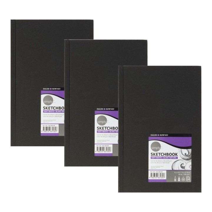 Daler-Rowney Simply... Sketchbook, Soft White, 80 Sheet, 5.5x8.5 inch, Pack of 3