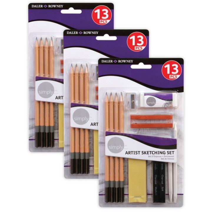 Daler-Rowney Simply... Sketching Pencils Set, 13 Per Set, 3 Sets