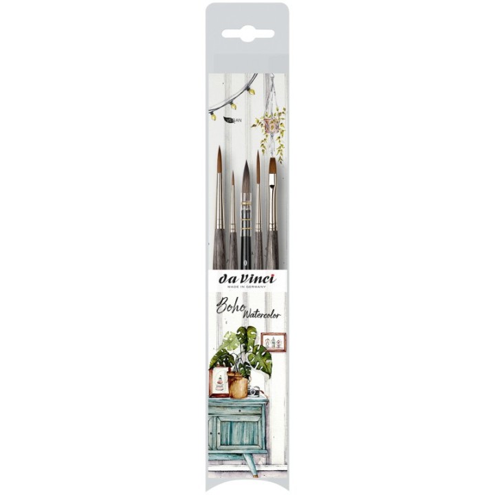 da Vinci Artist Signature Collection by Frau Von Bommel, Boho Watercolor Brushes, Assorted, 5 Brush Set